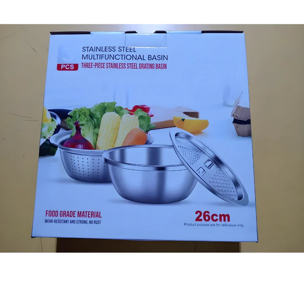 3-in-1 Multipurpose Kitchen Bowl™ | premium Stainless Steel Cutter + Grater + Drain Basket