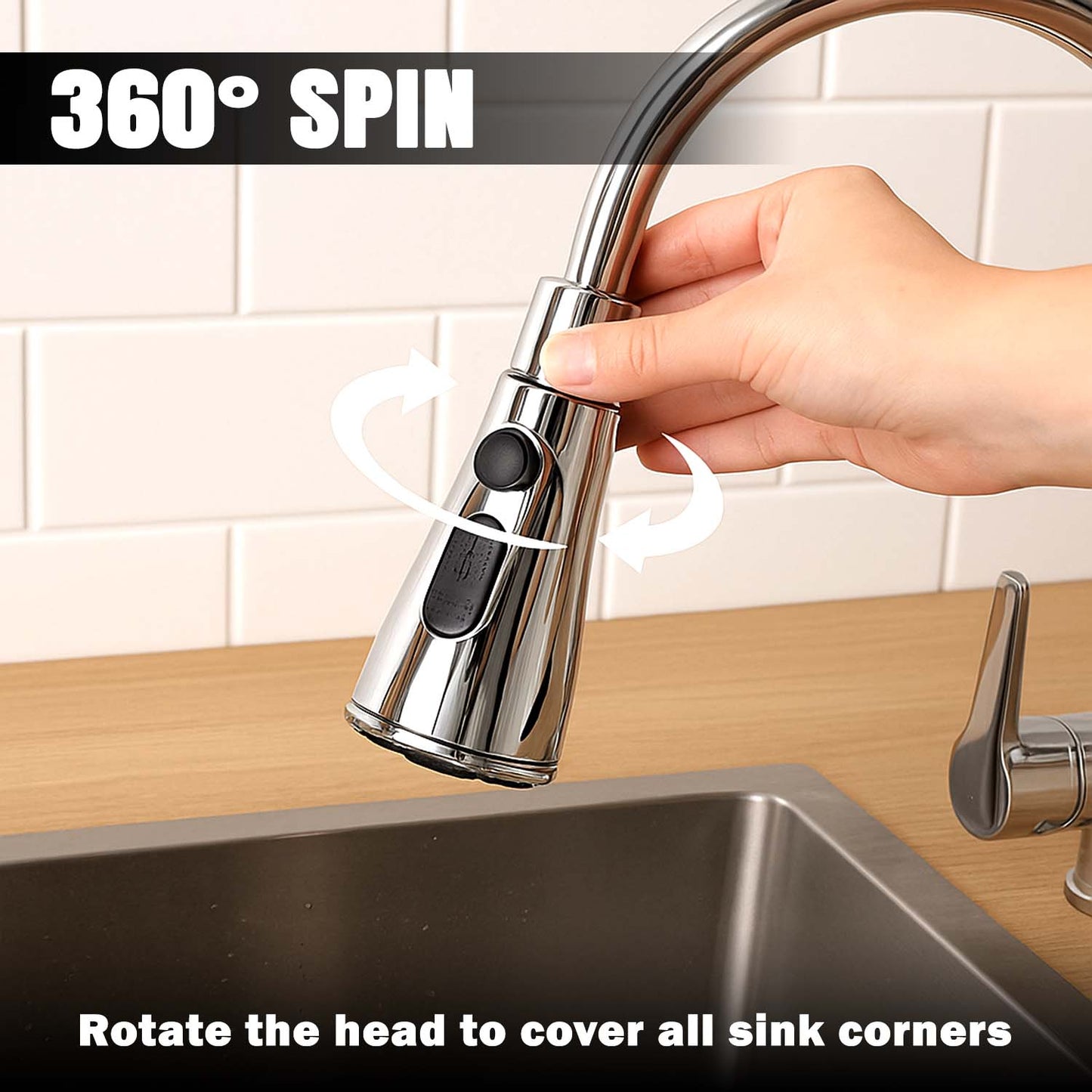 3-Function Pull Down Kitchen Faucet – 360° Rotating Sink Sprayer Tap