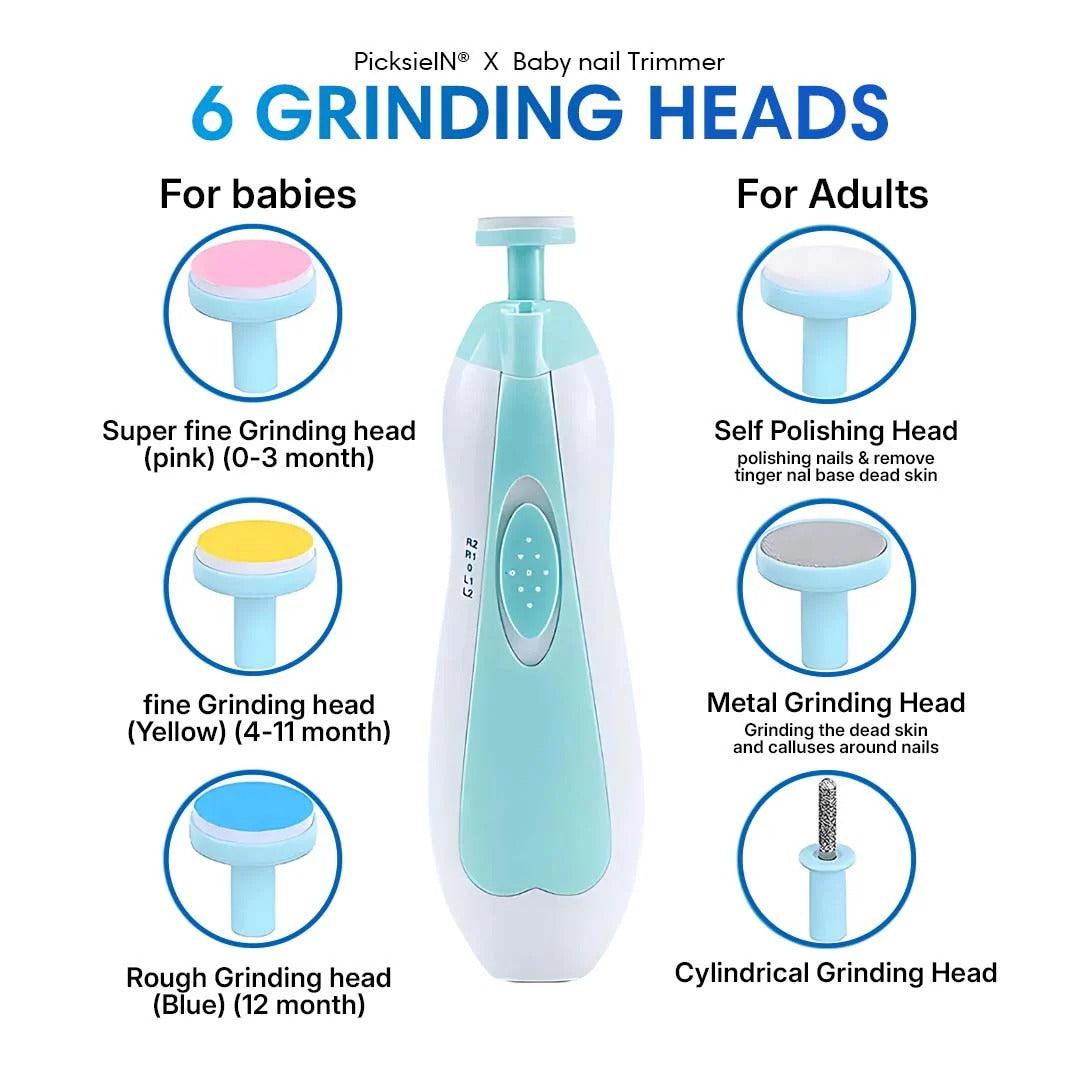 Shoppingo Baby Nail Grooming Kit | 2 Speed | 6 Heads | With LED and Travel Cap