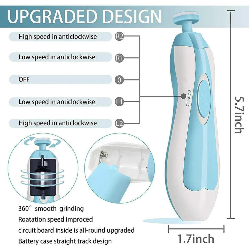 Shoppingo Baby Nail Grooming Kit | 2 Speed | 6 Heads | With LED and Travel Cap