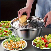 3-in-1 Multipurpose Kitchen Bowl™ | premium Stainless Steel Cutter + Grater + Drain Basket