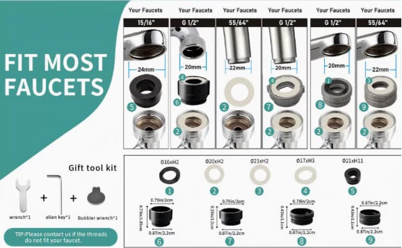 🏷🎉 Rotatable Faucet Aerator Extension with 2 Splash Modes 💦, Free Install Kit 🎁