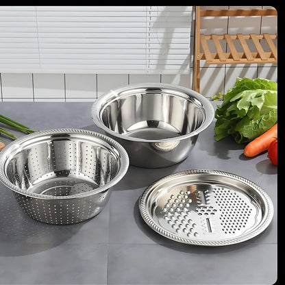 3-in-1 Multipurpose Kitchen Bowl™ | premium Stainless Steel Cutter + Grater + Drain Basket