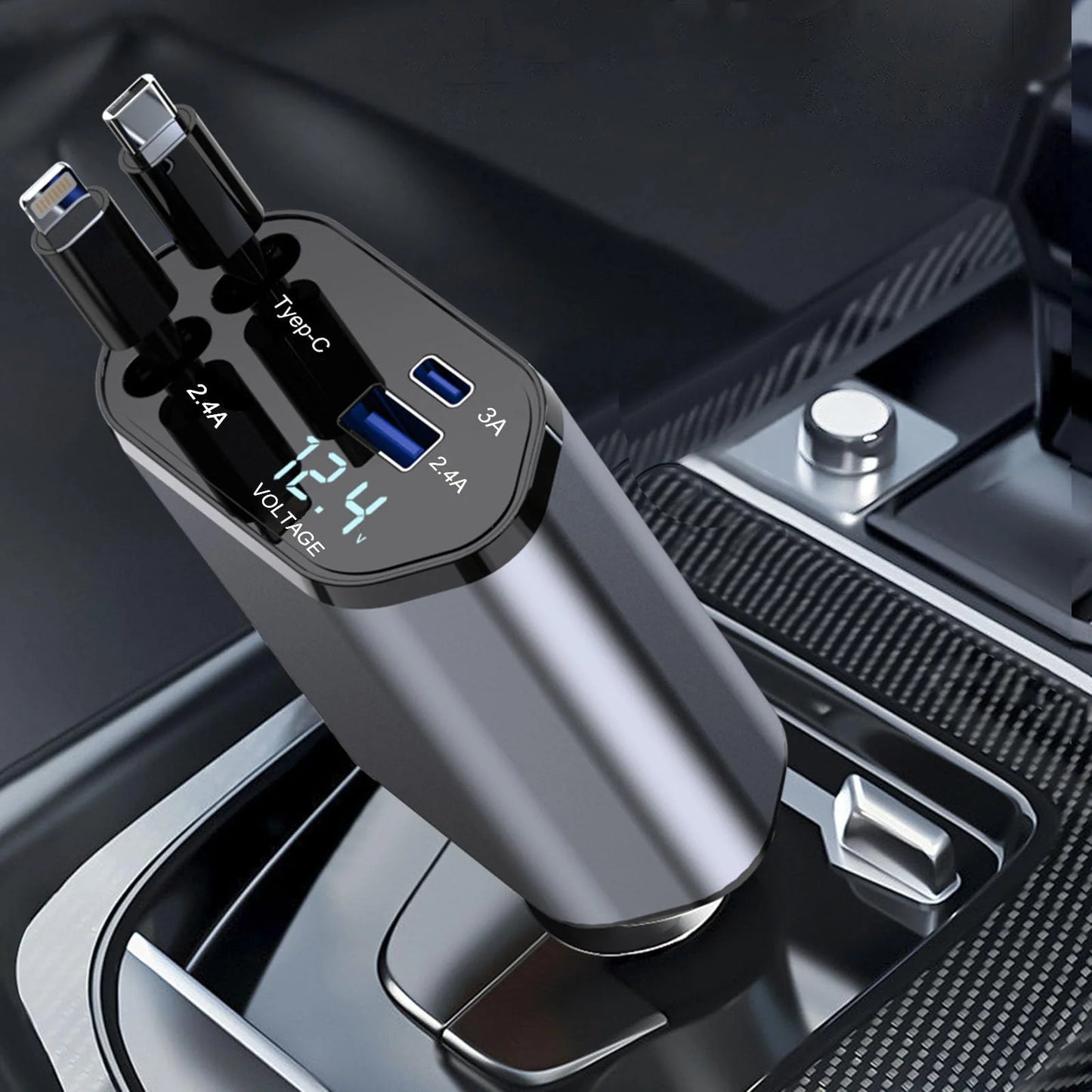 SpeedVolt 120X™ – 120W Retractable USB-C &amp; A Car Charger