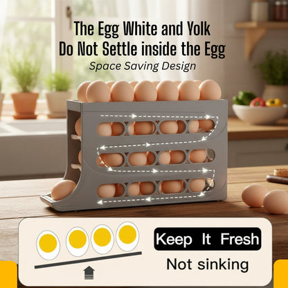 4-Tier Egg Dispenser for Fridge | Automatic Egg Rolling Storage Tray | Holds Up to 30 Eggs | Space-Saving Organized Refrigerator Egg Holder
