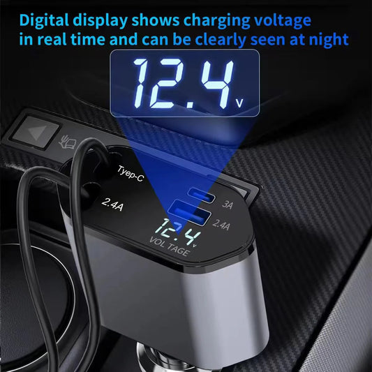 SpeedVolt 120X™ – 120W Retractable USB-C &amp; A Car Charger