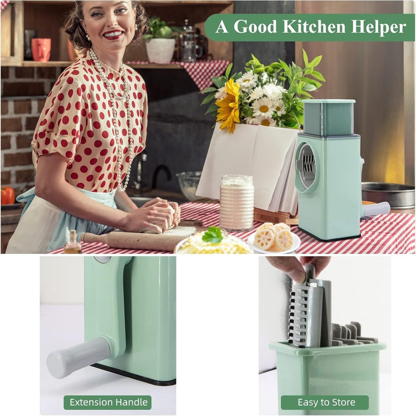 Shoppingo 3-in-1 Rotary Drum Grater, Slicer & Shredder