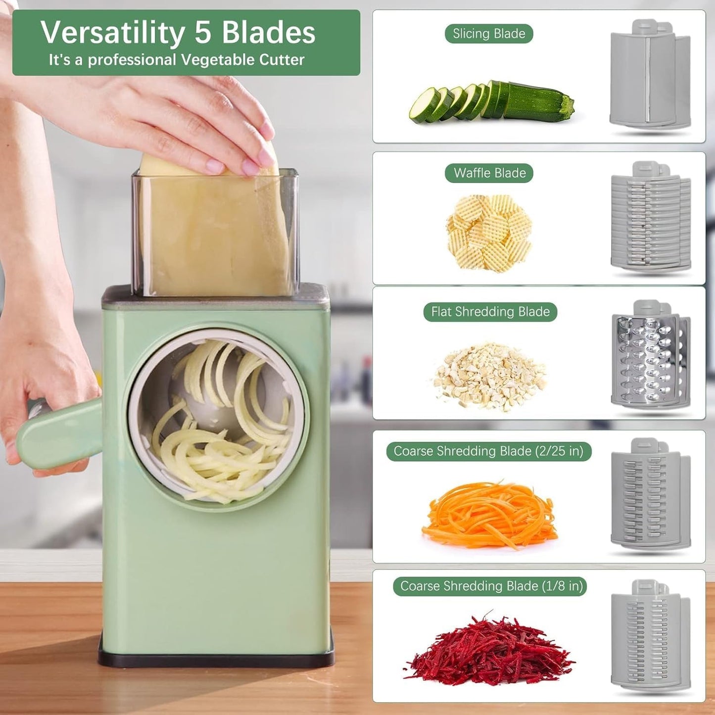 Shoppingo 3-in-1 Rotary Drum Grater, Slicer & Shredder