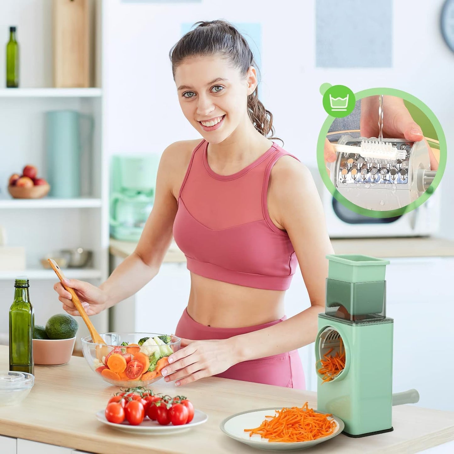 Shoppingo 3-in-1 Rotary Drum Grater, Slicer & Shredder