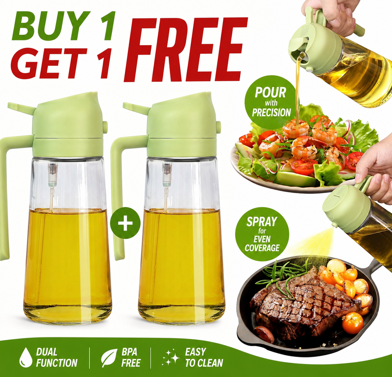( Buy 1 get 1 free ) 2-in-1 Oil Dispenser - Glass, Spray and Pour Design Buy 1 get 1 free