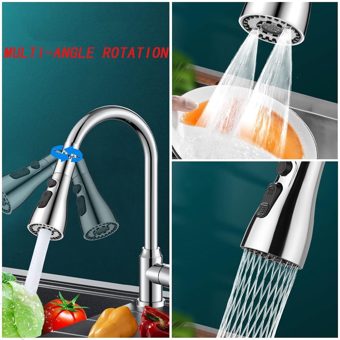 3-Function Pull Down Kitchen Faucet – 360° Rotating Sink Sprayer Tap