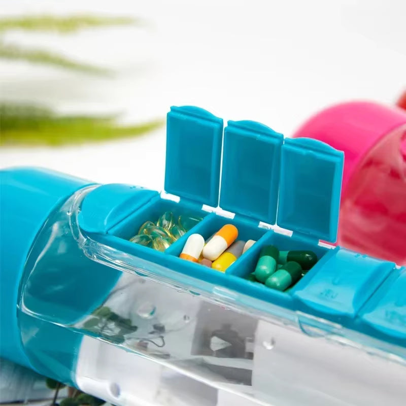 2-in-1 Pill Organizer Water Bottle with Weekly Medicine Storage