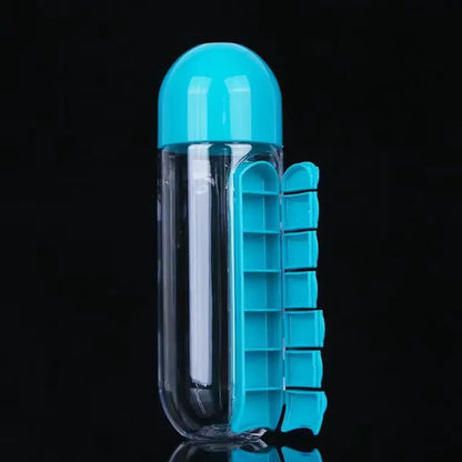 2-in-1 Pill Organizer Water Bottle with Weekly Medicine Storage
