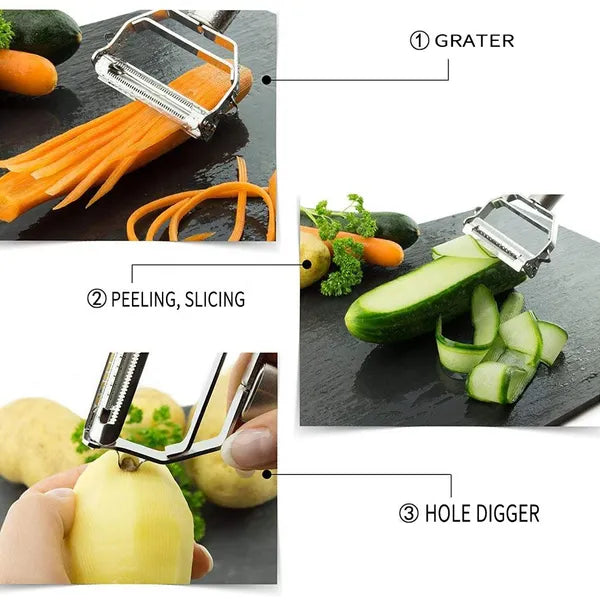 Seiken Stainless Steel Vegetable Peeler & Julienne Cutter | Multi-Functional 3-in-1 Peeler