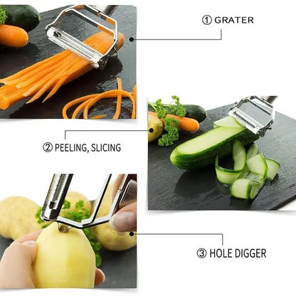 Seiken Stainless Steel Vegetable Peeler & Julienne Cutter | Multi-Functional 3-in-1 Peeler