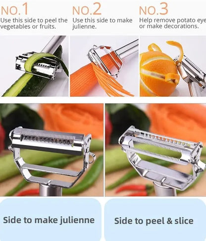Seiken Stainless Steel Vegetable Peeler & Julienne Cutter | Multi-Functional 3-in-1 Peeler