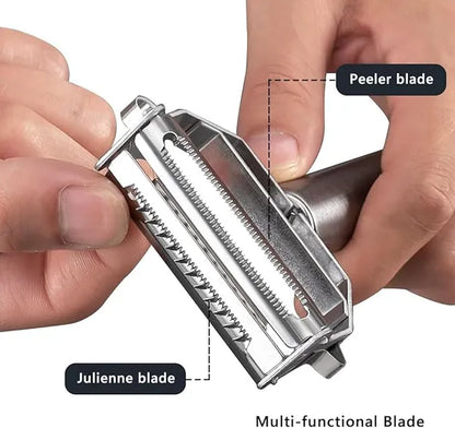 Seiken Stainless Steel Vegetable Peeler & Julienne Cutter | Multi-Functional 3-in-1 Peeler