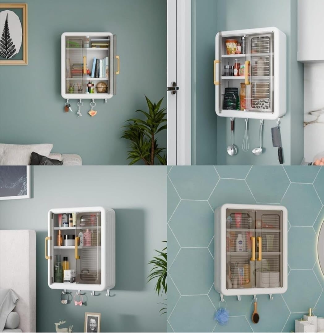 KITCHEN STORAGE MOUNTED, Wall Mounted Storage Cabinet for Kitchen & Bathroom | Multipurpose Space-Saving Storage Rack Organizer | Durable Plastic Cabinet with Shelves(2712)