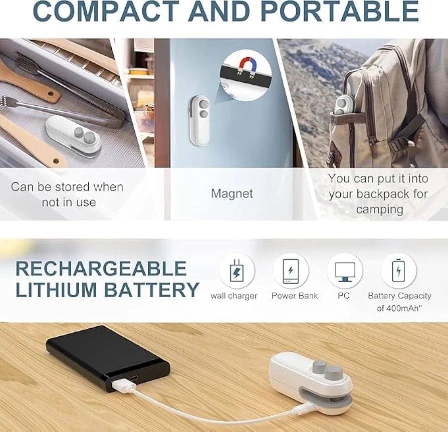 Portable Mini Sealing Machine-USB Rechargeable, 2-in-1 Seal & Cut