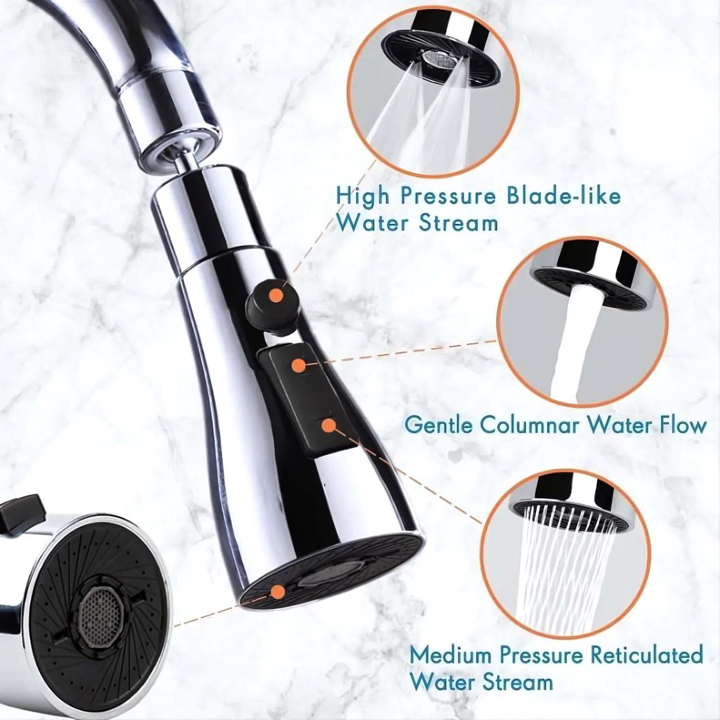 3-Function Pull Down Kitchen Faucet – 360° Rotating Sink Sprayer Tap