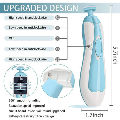Shoppingo Baby Nail Grooming Kit | 2 Speed | 6 Heads | With LED and Travel Cap
